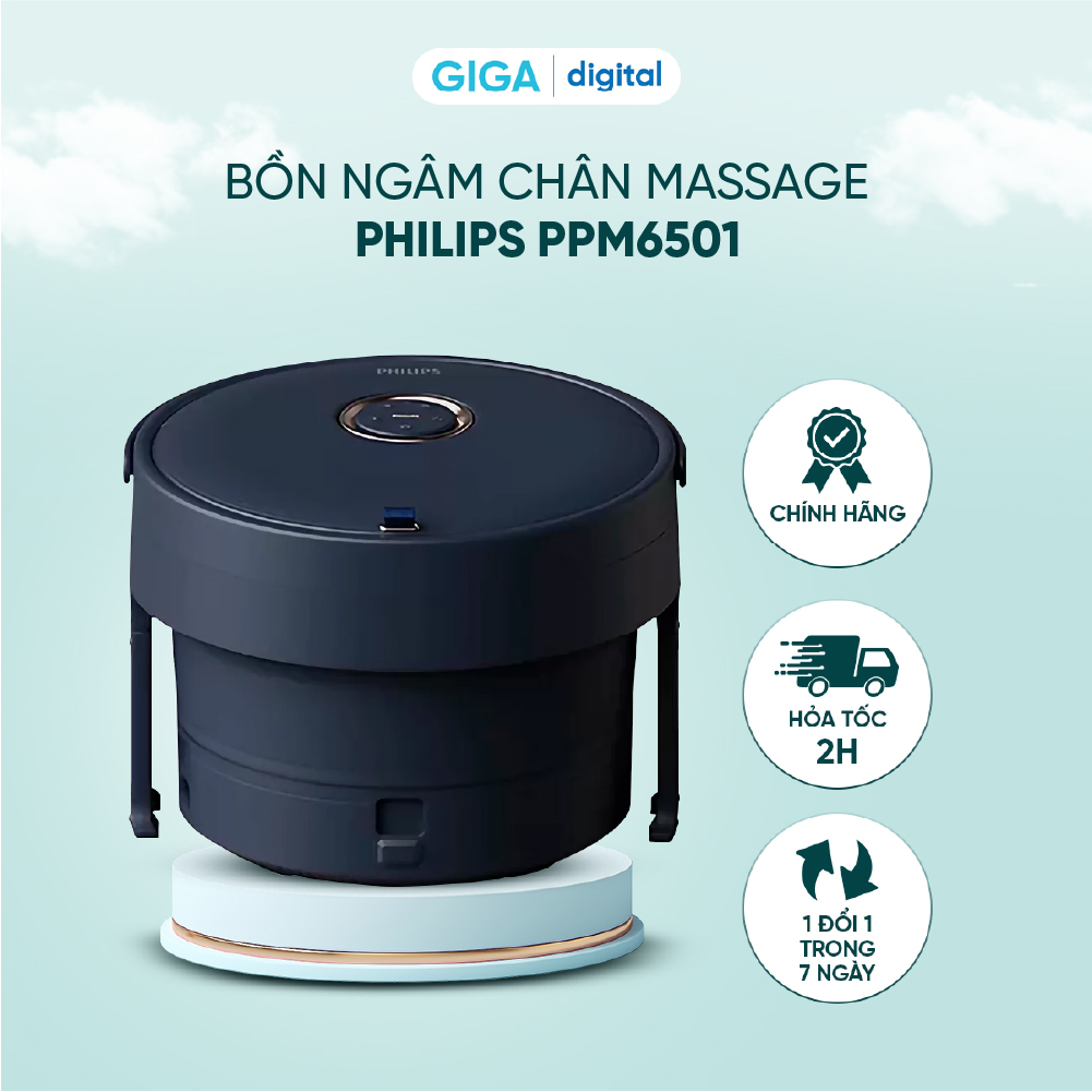 Bồn massage chân philips ppm6501 - gấp gọn tiện lợi - gia nhiệt nhanh - 3 cấp độ chỉnh nhiệt - bh 24 tháng