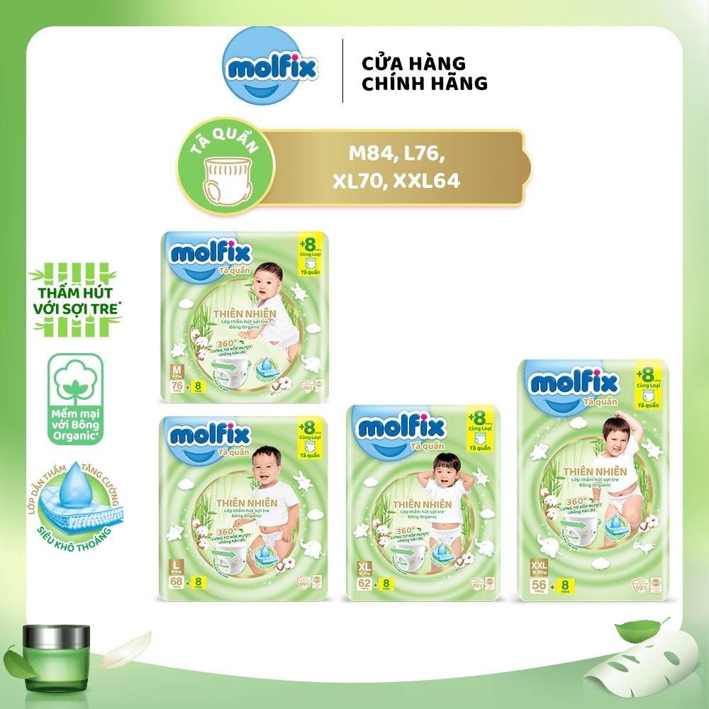 Tã/bỉm quần molfix thiên nhiên ultra m76/l68/xl62/xxl56