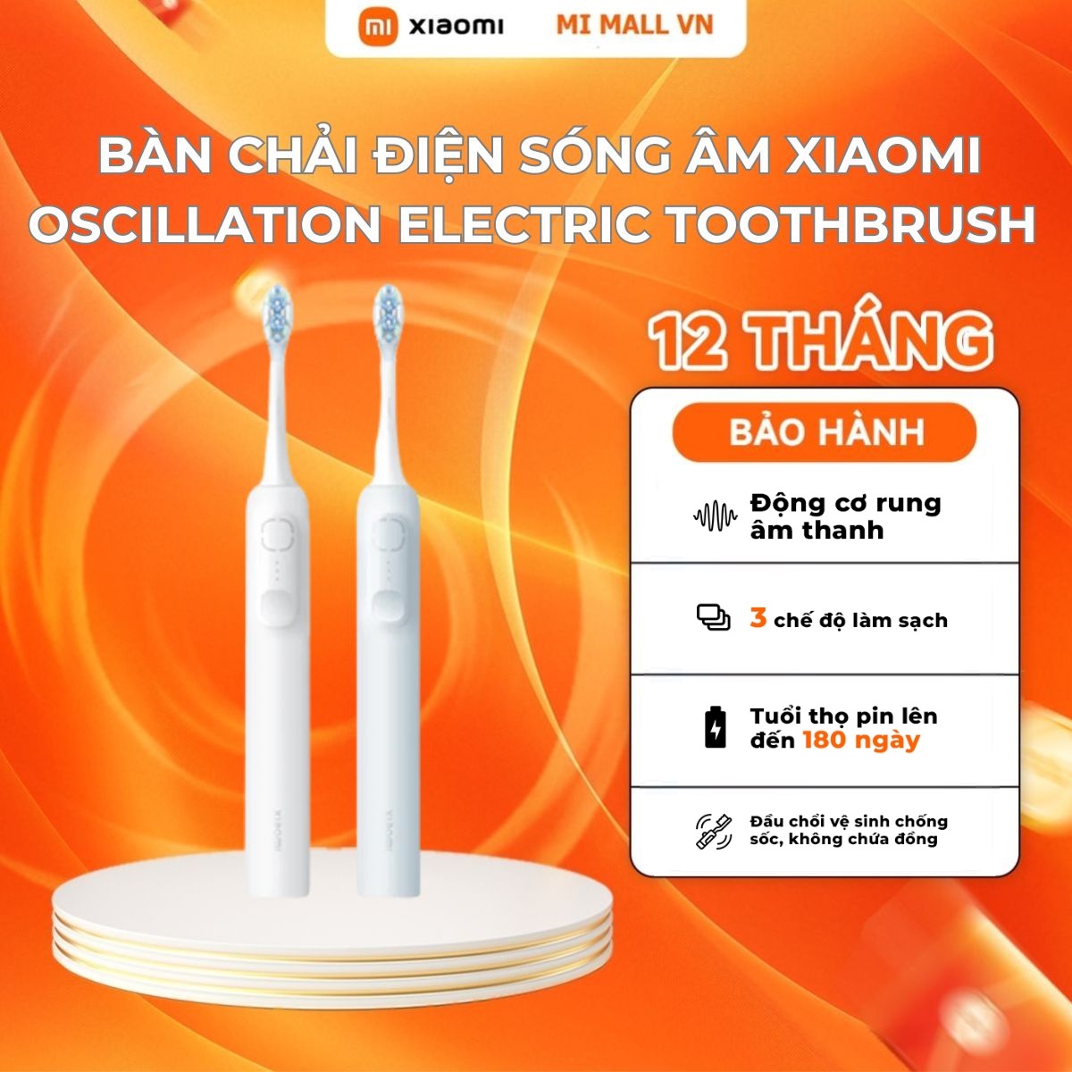 Bàn Chải Điện Sóng Âm Xiaomi Oscillation Electric Toothbrush | Pin 180 Ngày | Bàn Chải Chống Sốc - Bảo Hành 12 Tháng 