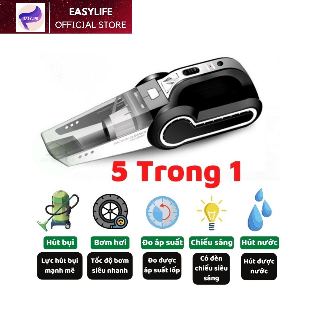 Máy hút bụi ô tô, máy bơm hơi ô tô cầm tay đa năng bốn trong một, đèn pin, đo áp suất công suất cao