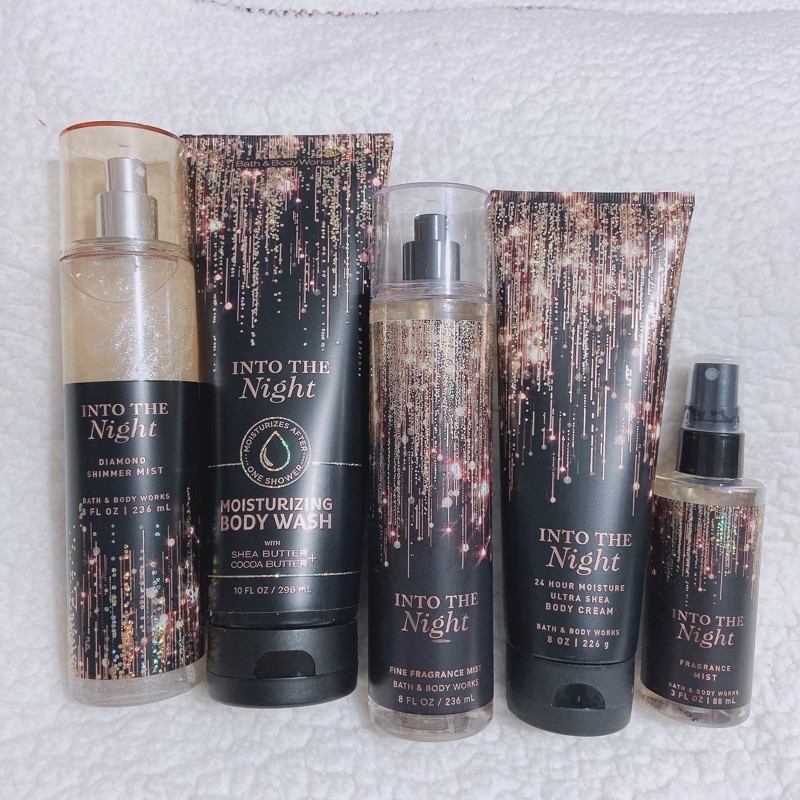 Into The Night BBW nến một bấc 1 tim sữa tắm gel dưỡng thể lotion nước hoa xịt thơm toàn thân fragrance mist Bath & Body Works 236ml Chuẩn Auth