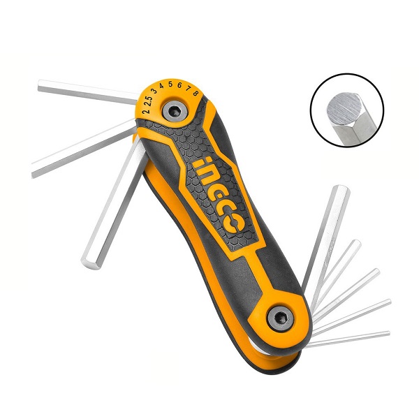 Bộ lục giác xếp 8 cây đầu bi ingco hhk14082