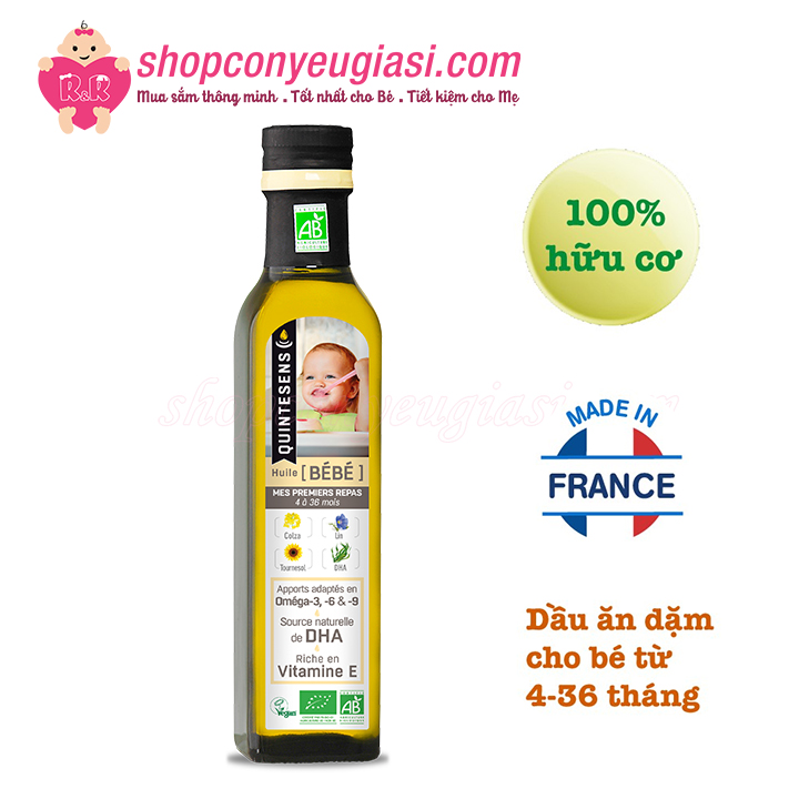 [HCM]Dầu Ăn Dặm Hữu Cơ Quintesens 250ml Cho Bé Từ 4 Tháng - Pháp