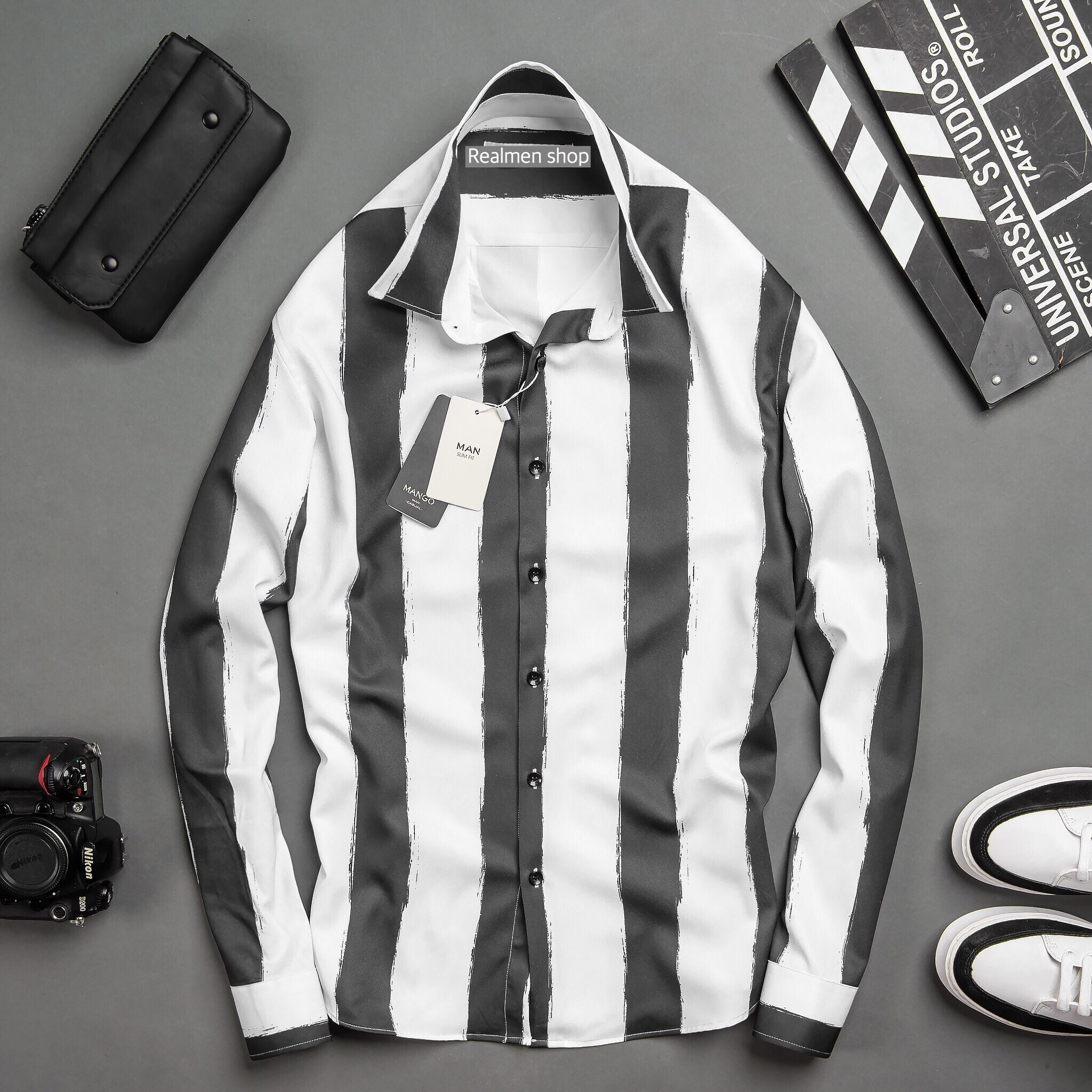 Áo sơmi nam dài tay kẻ sọc dọc vintage