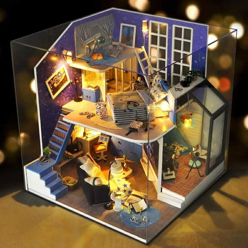 Kèm mica và keo dán - mô hình nhà gỗ búp bê lắp ráp diy - td15 starry sky