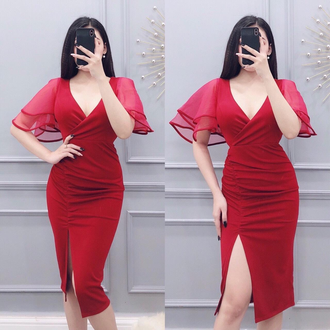 (HÌNH THẬT) Đầm dự tiệc xẻ tà tay phối ren cực sang chảnh quyến rũ/ có 3 màu