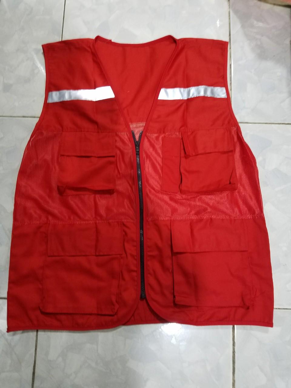 Áo gile đỏ phản quang lưới xanh BHSB1
