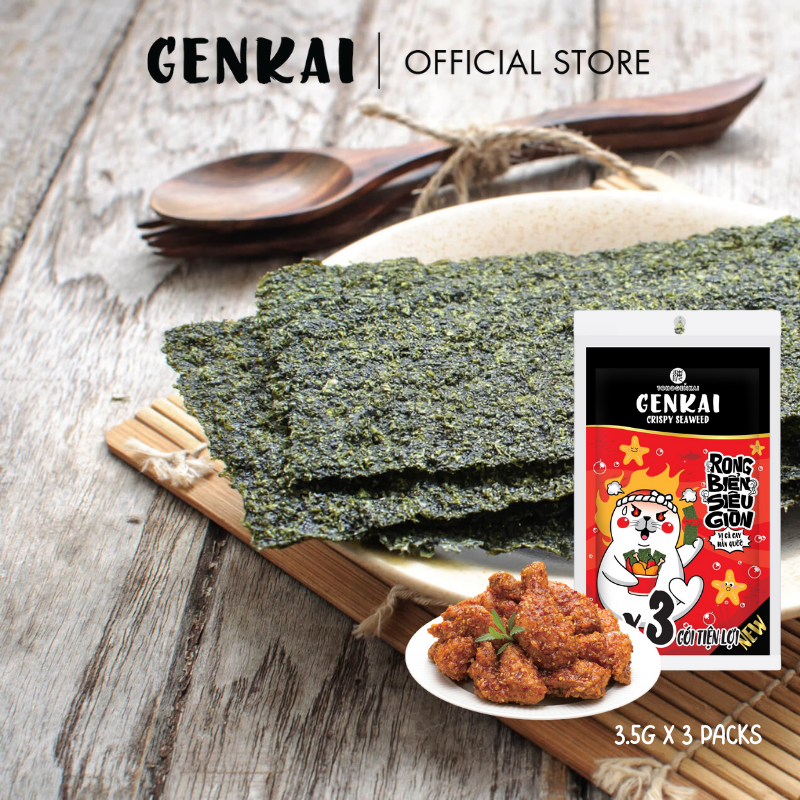 [QUÀ TẶNG KHÔNG BÁN] Snack Rong Biển Siêu Giòn GENKAI Vị Gà Cay Hàn Quốc 10.5g (3.5g x 3 gói)