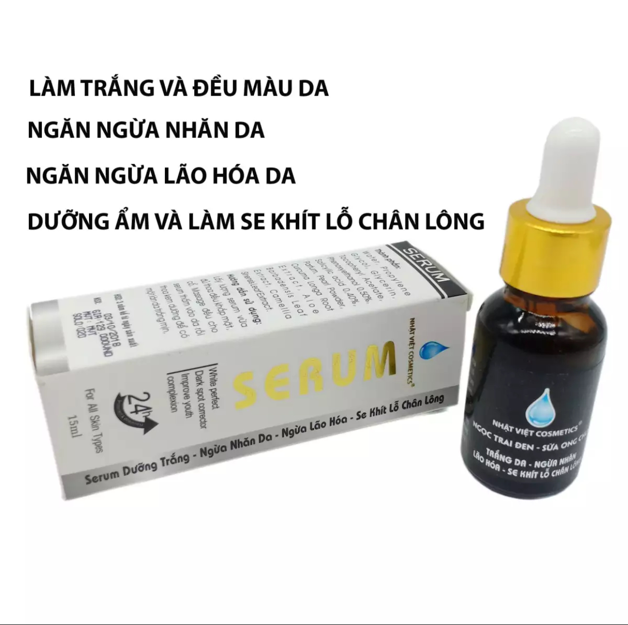 [HCM]Serum dưỡng trắng - Ngừa nhăn da - Ngừa lão hóa - Se khít lỗ chân lông Ngọc trai đen - Sữa ong chúa Nhật Việt 15ml (Trắng)