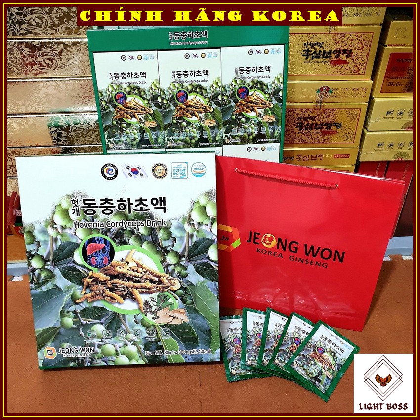 Nước bổ gan đông trùng hạ thảo Jeong Won thượng hạng, hộp 30 gói - Bổ gan hàn quốc Light Boss giúp giải độc gan, thanh lọc cơ thể