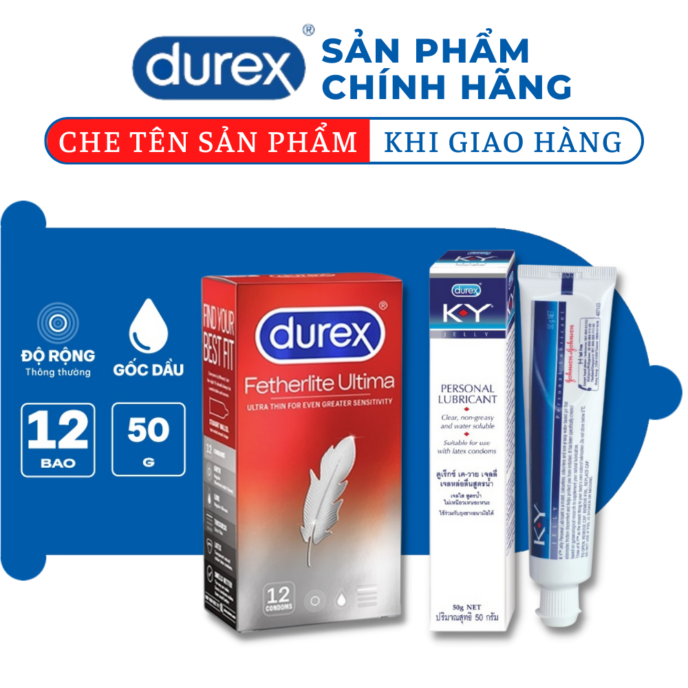Bao cao su Durex Fetherlite Ultima siêu mỏng 12C - Gel bôi trơn KY 50G