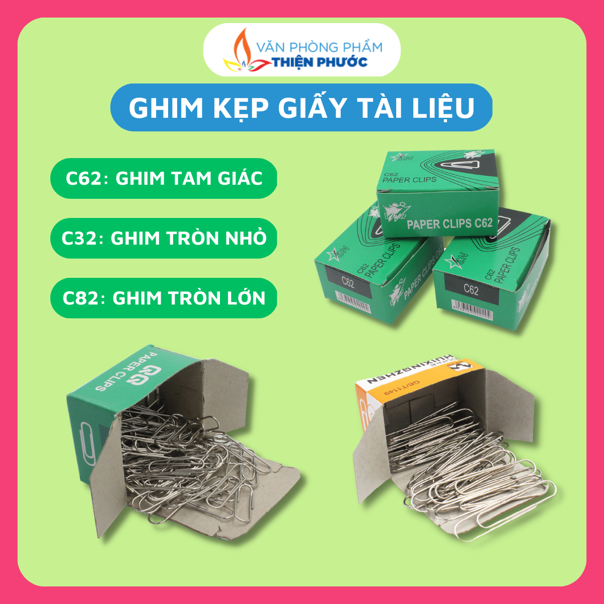 Ghim kẹp giấy c62/c82/c32a kim loại tròn tam giác - ghim kẹp tài liệu a4 thiện phước