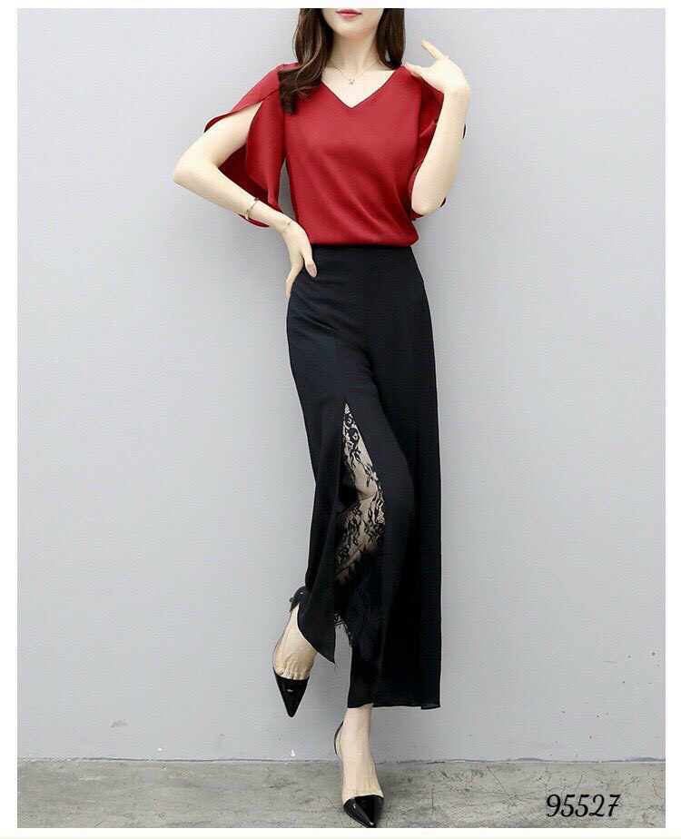 Set bộ nữ siêu sang quần phối ren siêu đẹp thời trang nữ cao cấp