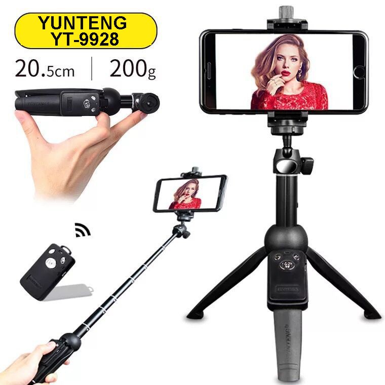 Gậy tự sướng kiêm tripod 3 chân Yunteng YT-9928 , Chân Để Bàn Mini Selfie kèm Giá Đỡ Điện Thoại và Remote Bluetooth, Xoau 360 độ tiện lợi ( Bảo Hành 3 Tháng ), Chụp hình tự sướng, hỗ trợ quay video, livestream, tiktok