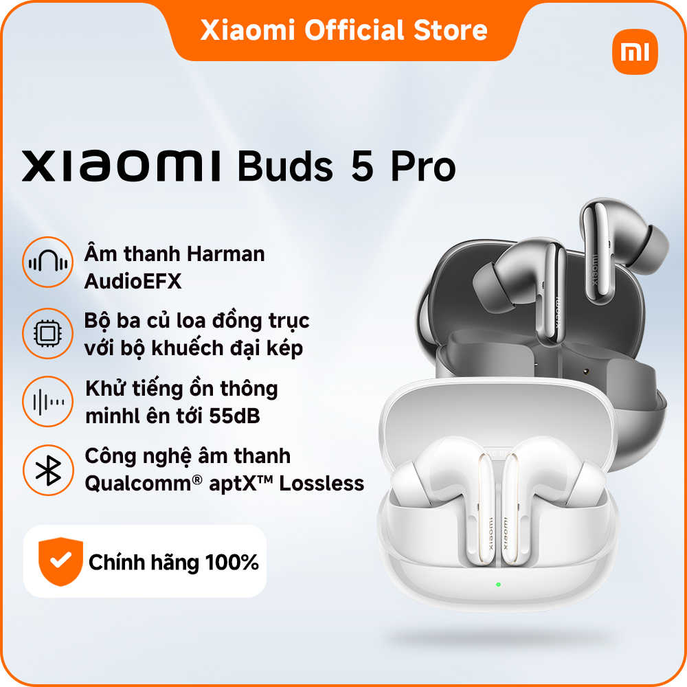 Tai nghe Xiaomi Buds 5 Pro WIFI Bluetooth | Bộ ba củ loa đồng trục với bộ khuếch đại kép giúp tái tạo âm thanh chính xác | Công nghệ âm thanh Qualcomm® aptX™ Lossless |