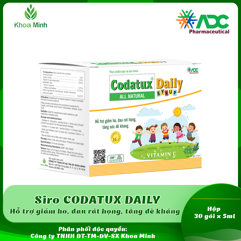 Siro codatux daily hộp 30 gói x 5ml - giảm ho, đau họng, tăng đề kháng.