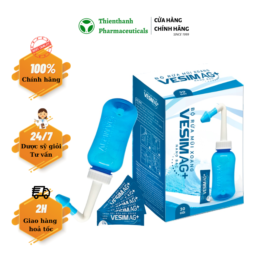 Combo mua 2 tặng 1 - bộ rửa mũi vesim ag+ 300ml và 30 gói muối rửa mũi xoang vệ sinh mũi cho bé và gia đình, dụng cụ ngăn ngừa viêm xoang - thiên thành pharma
