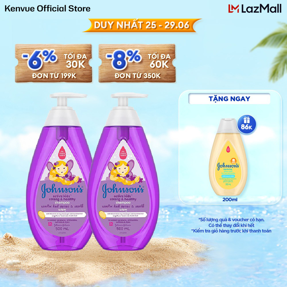 Combo 2 Dầu Gội Johnson's Active Kids Shiny Drops Shampoo Cho Bé Gái - Dung tích 500mlx2