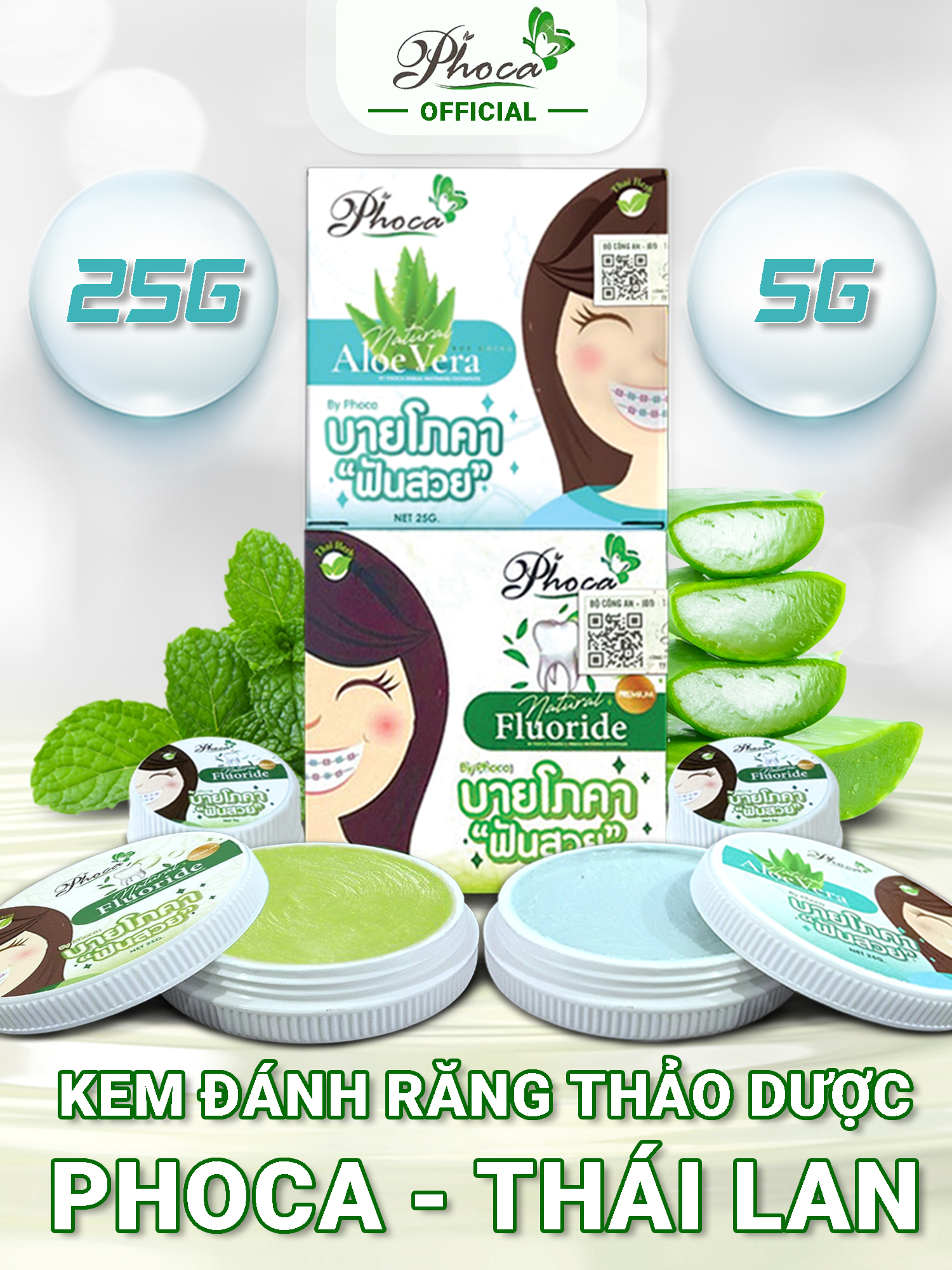 Kem đánh răng PHOCA thảo dược trắng sáng dùng được cho người niềng răng Thái Lan 25g By Phoca