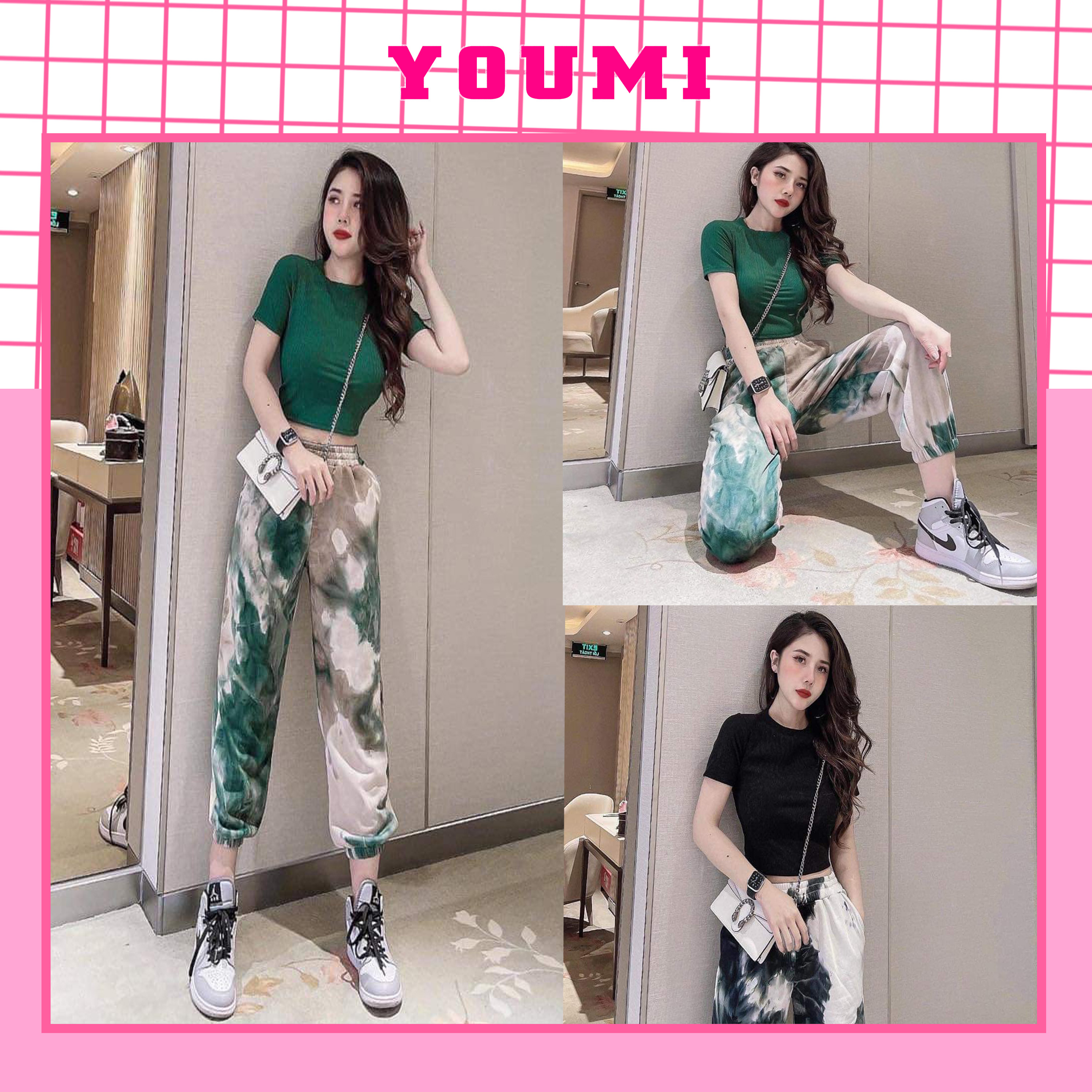 Set bộ nữ croptop cộc tay quần loang thụng đồ bộ nữ thể thao YOUMI SL001