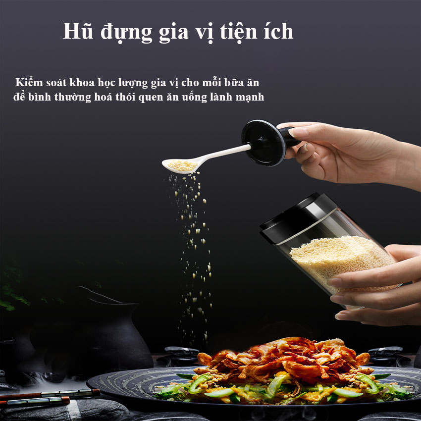 Hũ đựng gia vị thủy tinh hũ đựng gia vị kèm muỗng, lọ thủy tinh kín, lọ đựng gia vị, lọ gia vị muối tiêu, lọ đựng gia vị.