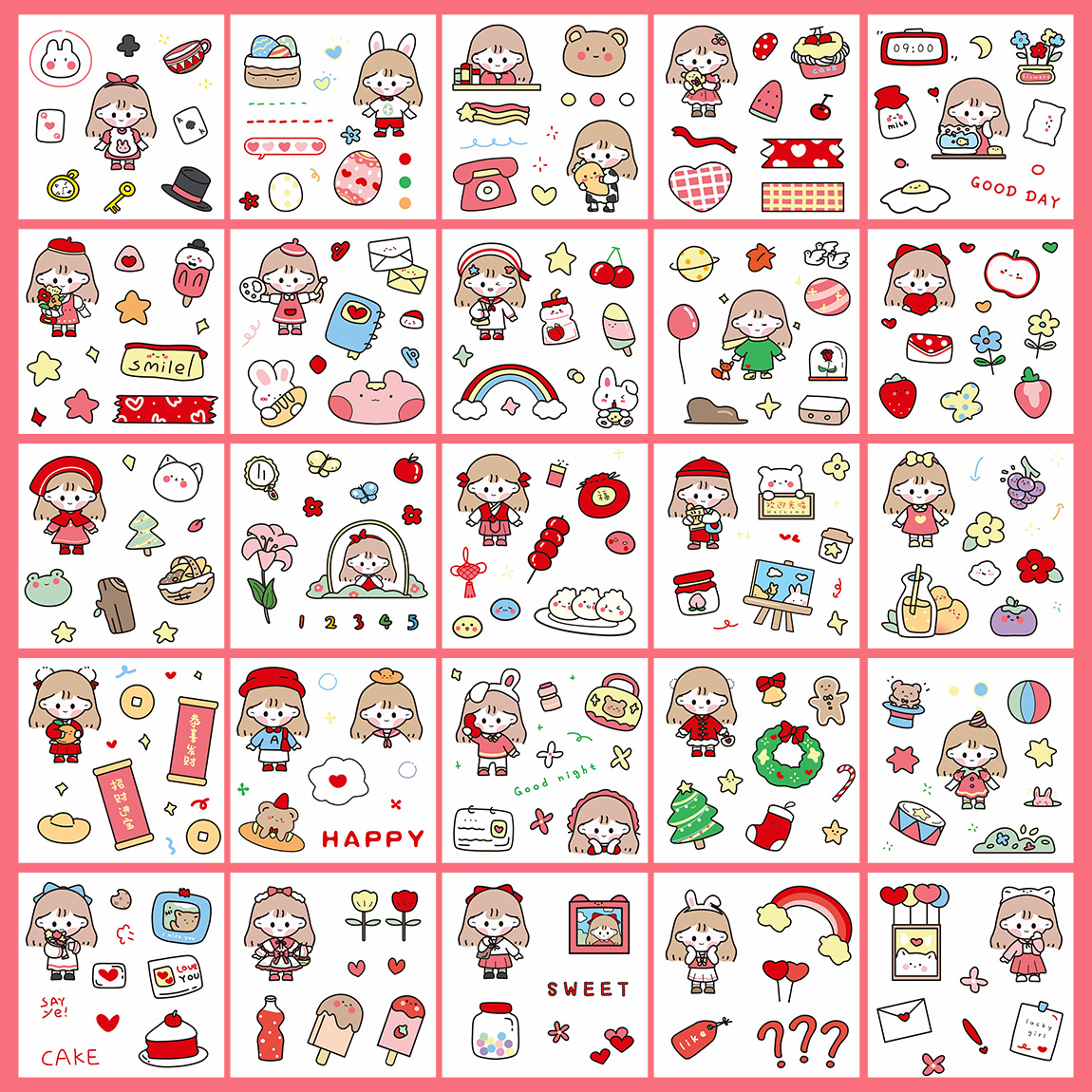 Hình dán sticker gấu siêu siêu cute vẽ nhiều hình khác nhau trang trí sổ tay, máy tính,góc học tập, laptop