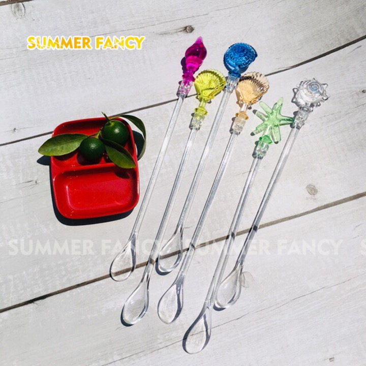Muỗng Khuấy Trang Trí Sao Vỏ Ốc, Que Khuấy Tôm Cua Trà Sữa Cà Phê Cocktail Stirring Mixing Ladle Stirrer Swizzle Sticks