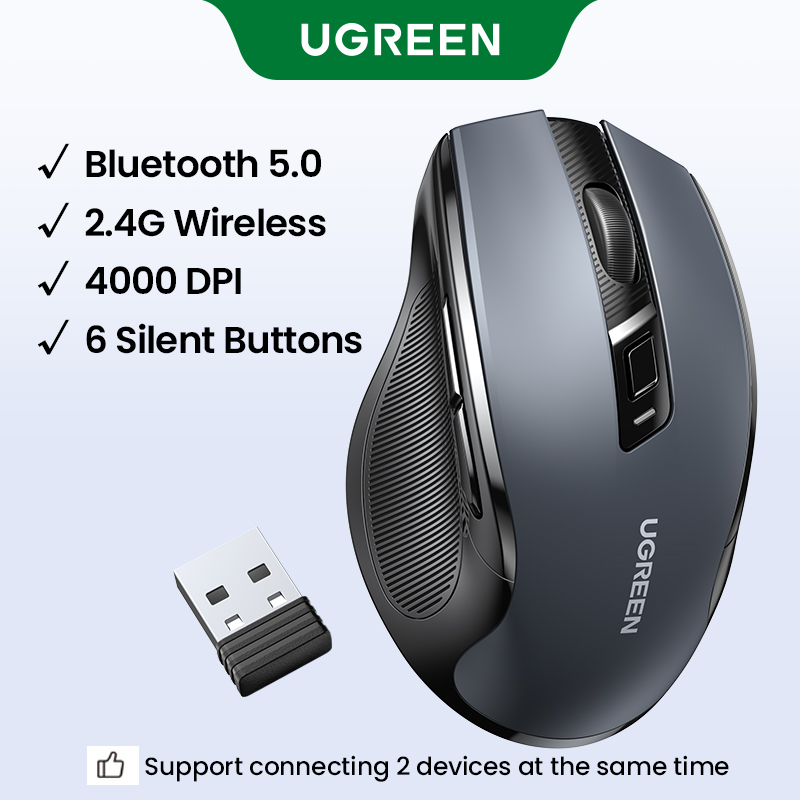 UGREEN chuột Bluetooth 2.4G chuột không dây Wireless Mouse Ergonomic Silent Mouse 4000DPI for MacBook Tablet Laptop Computer Desktop PC Model: 90855