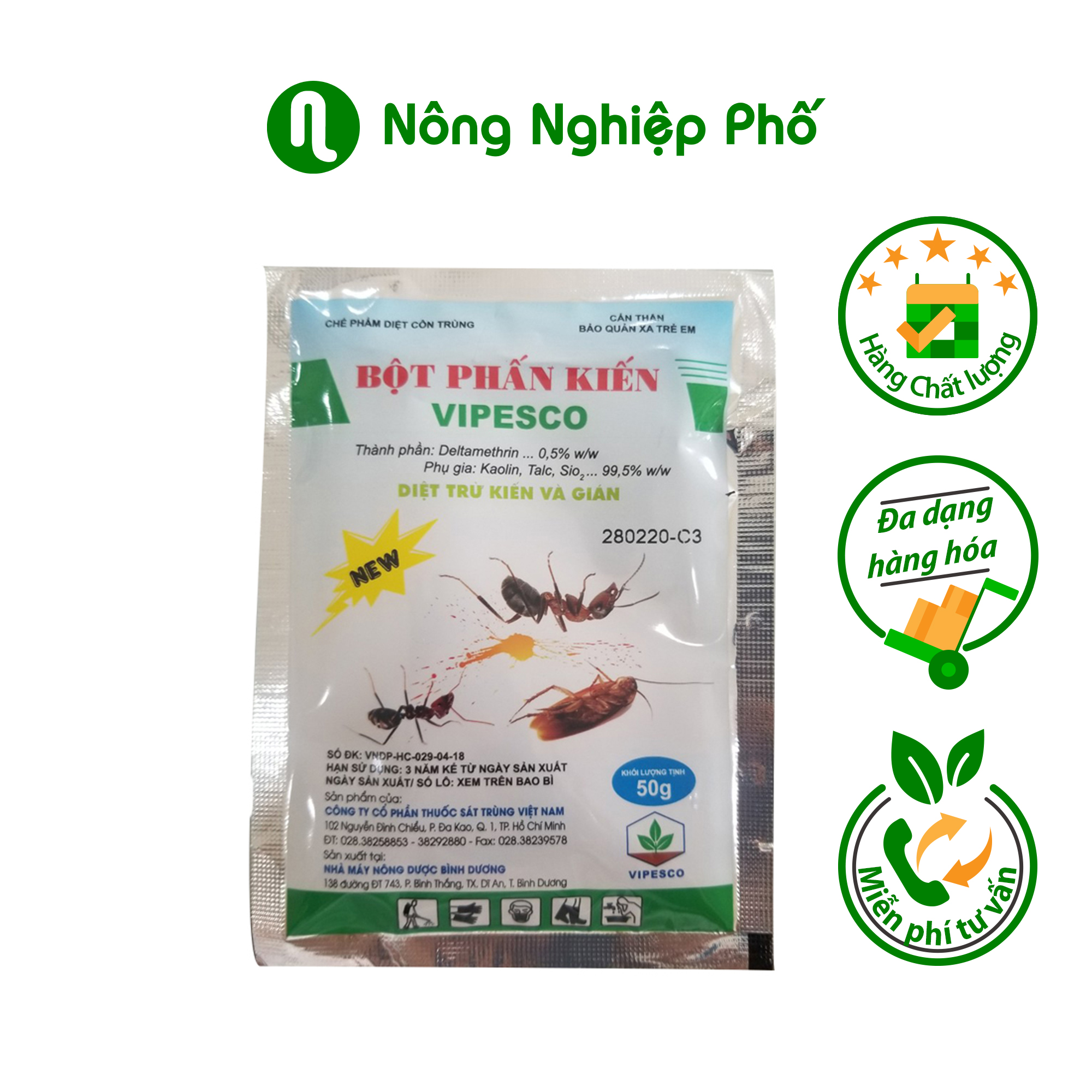 Bột phấn kiến Vipesco 50gr - Trừ kiến, gián, côn trùng - Gói 50 gram - Nông Nghiệp Phố