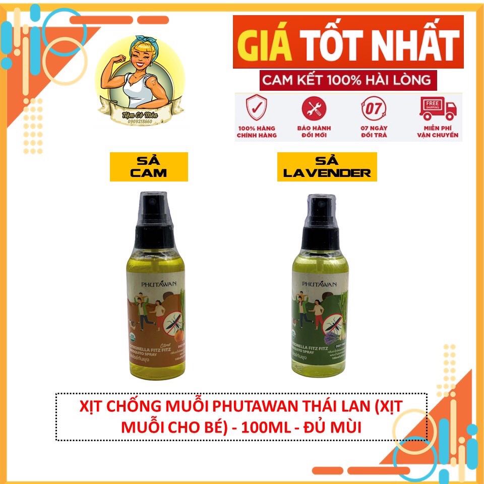 Tinh dầu xịt chống muỗi côn trùng Citronella Phutawan Thái Lan 100ml - Đủ mùi