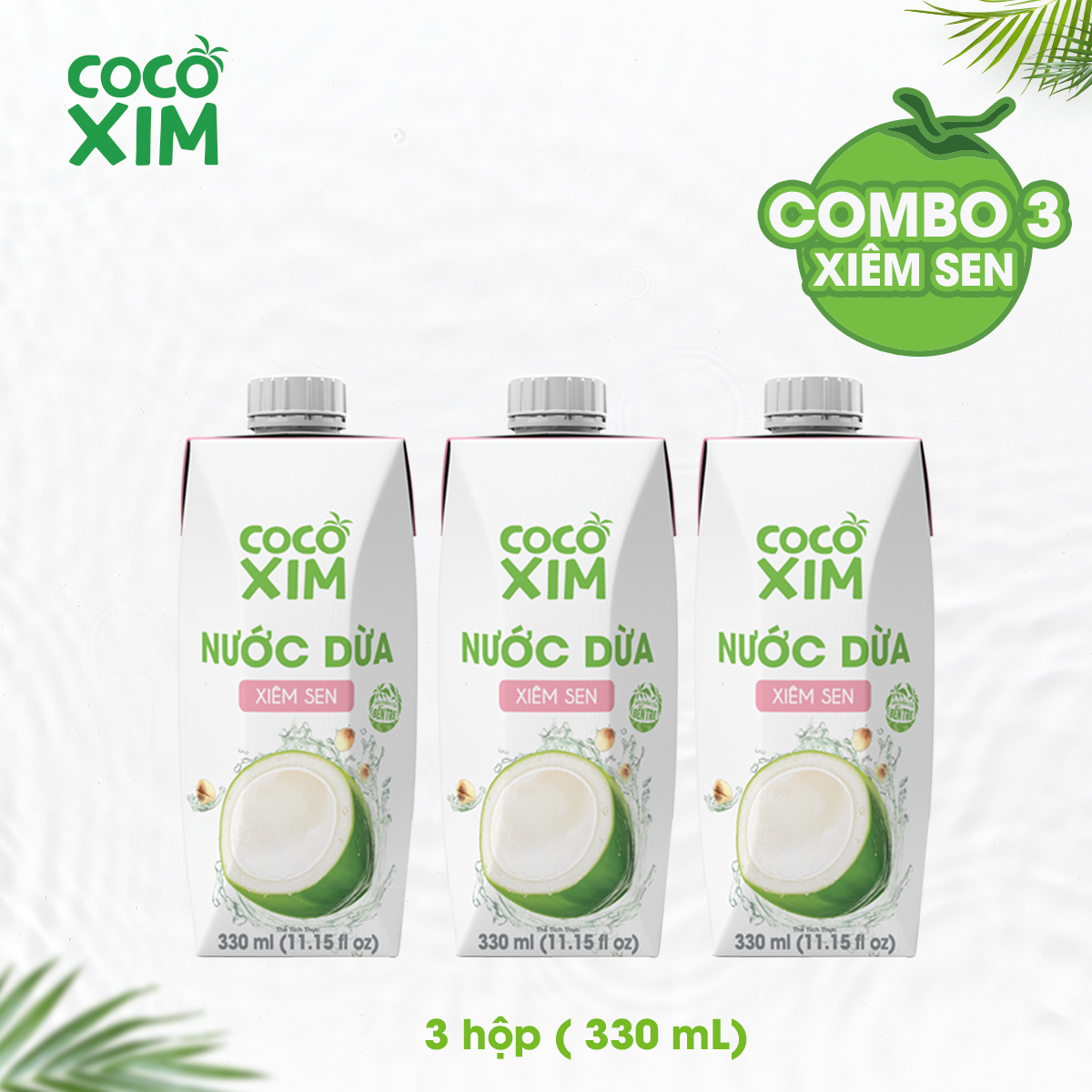 Combo 3 Hộp Nước dừa đóng hộp Cocoxim Sen 330ml/Hộp