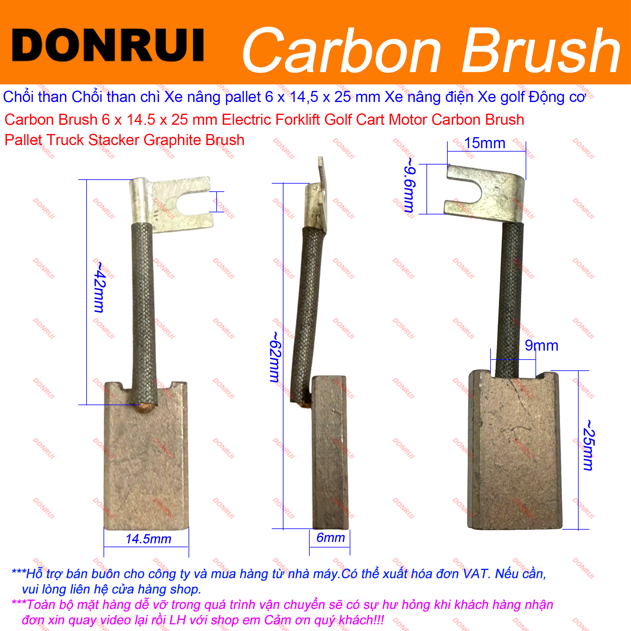Chổi than chì Xe nâng pallet Carbon Brush 6x14.5x25mm Xe nâng điện Xe golf Động cơ 4Pcs