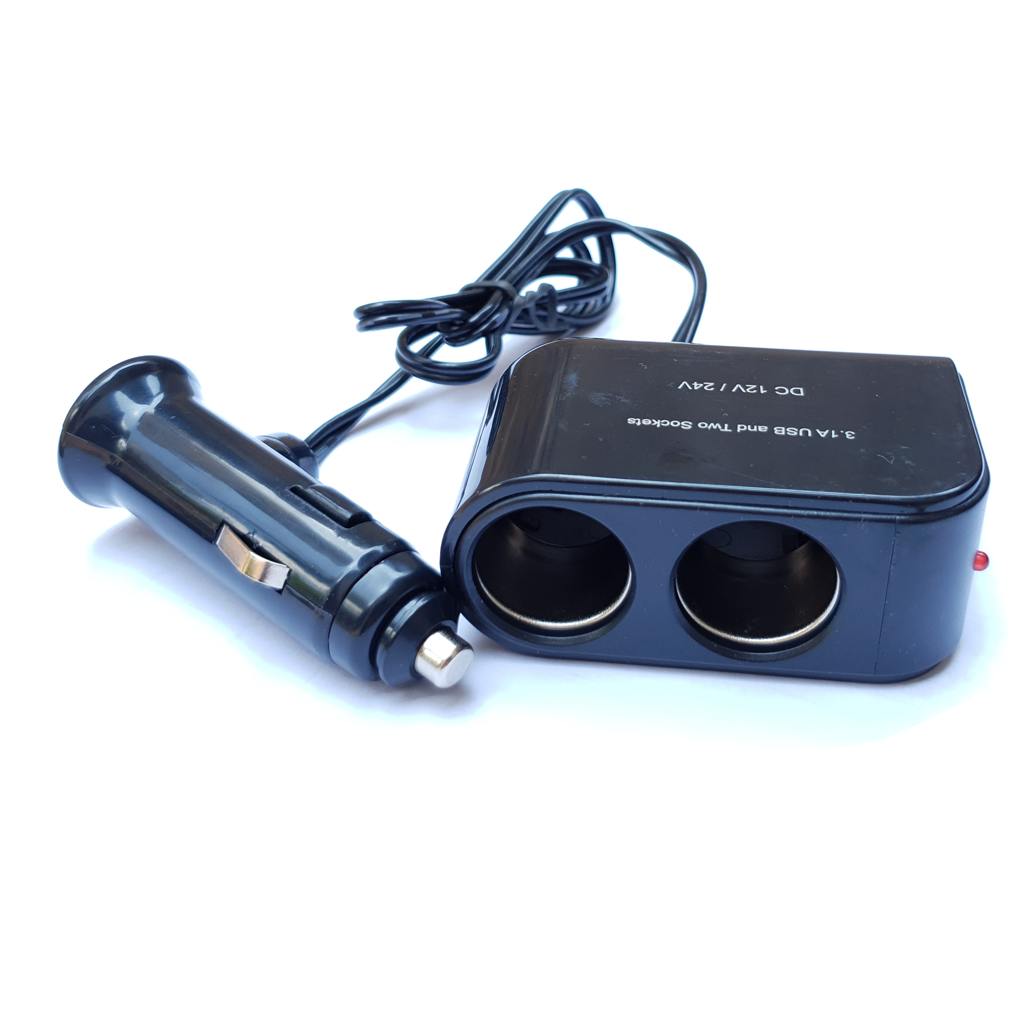 Bộ chia sạc trên ô tô, chia nguồn trên ô tô thành 2 đầu cắm nguồn và 2 cổng USB sạc điện thoại