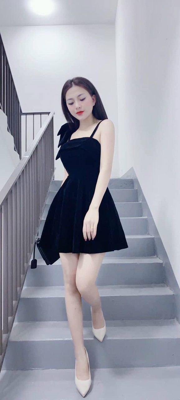 Đầm xòe hai dây nơ vai dễ thương fashionlyly