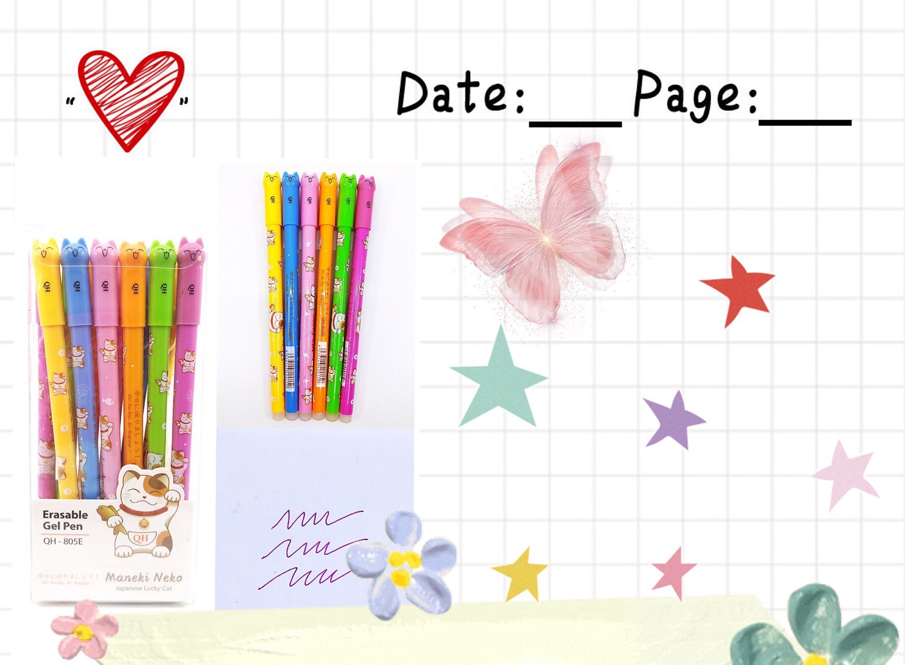 [HCM]HỘP 12 BÚT XÓA ĐƯỢC MỰC NHIỀU MÈO MAY MẮN  MANEKI NEKO QH805E