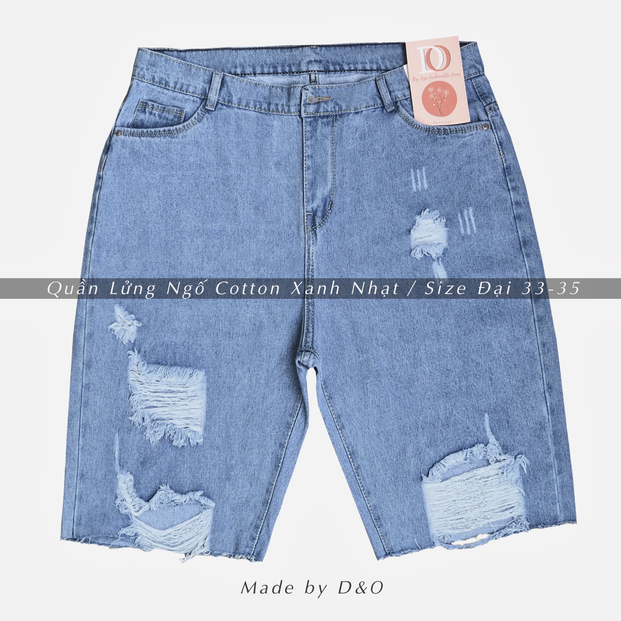 Quần jean ngố nữ quần jean nữ rách cạp cao bigsize chất bò cotton không co dãn màu xanh
