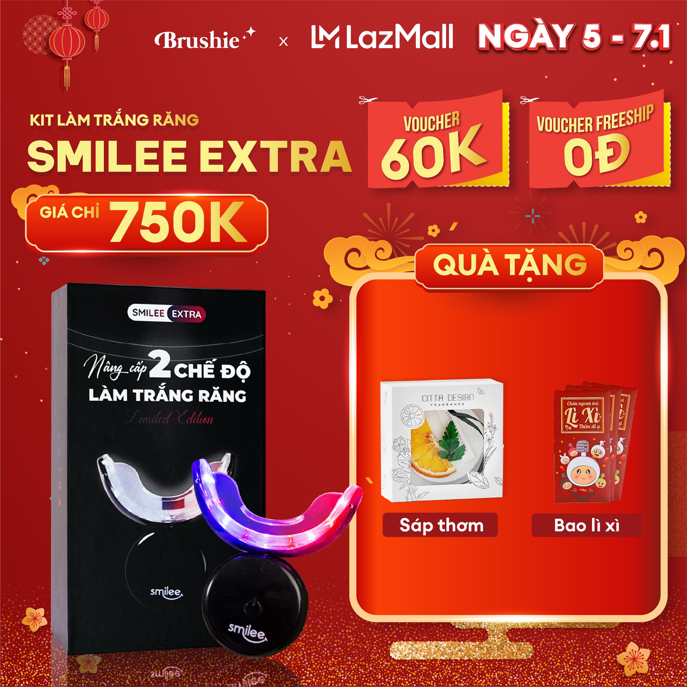 Trắng răng Smilee Extra trắng răng từ 36 tone sau một liệu trình giúp hơi thở thơm mát tự tin.