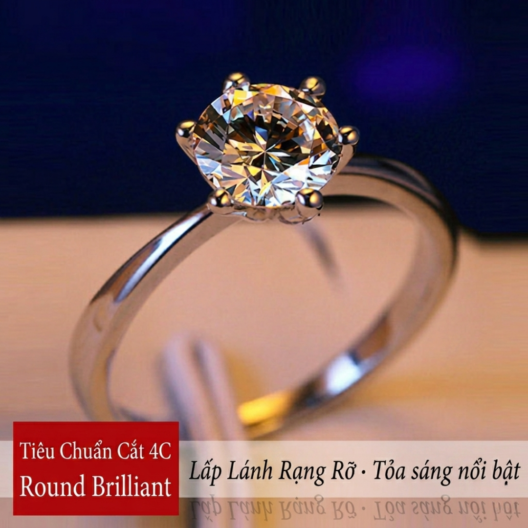 NHẪN KIM CƯƠNG 6 CẠNH NHÂN TẠO – Nhẫn cưới, nhẫn cầu hôn mạ bạc, quà tặng tinh tế cao cấp – Dễ dàng điều chỉnh kích thước