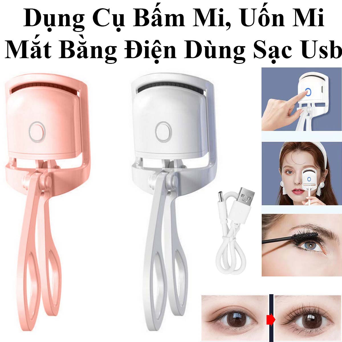 Dụng Cụ Bấm Mi, Uốn Mi Mắt Bằng Điện Dùng Sạc Usb Tiện Dụng