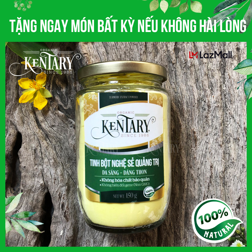 Tinh bột nghệ vàng organic Kentary hũ 150g, bột mịn, đậm vị nghệ, giúp đẹp da, giảm cân, ngừa ung thư, bổ khí huyết