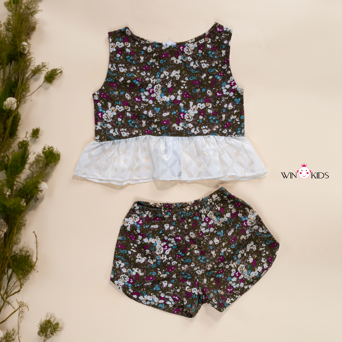 Set bộ bé gái áo croptop quần ngắn hoa nhí Thời trang trẻ em WINKIDS chuyên quần áo bé