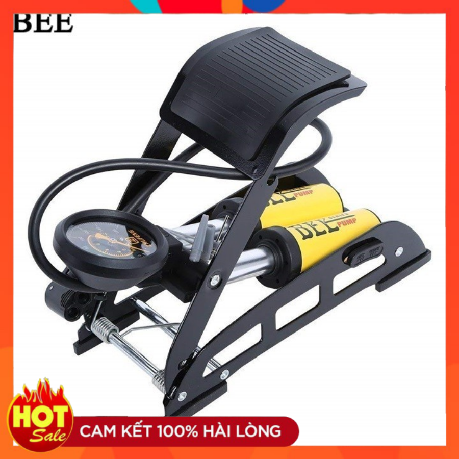Bơm xe máy - Bơm xe đạp - Bơm đạp chân 2 ống - Bơm xe máy đạp chân loại tốt-Ống bơm hơi 2 piston chất lượng cao cấp-