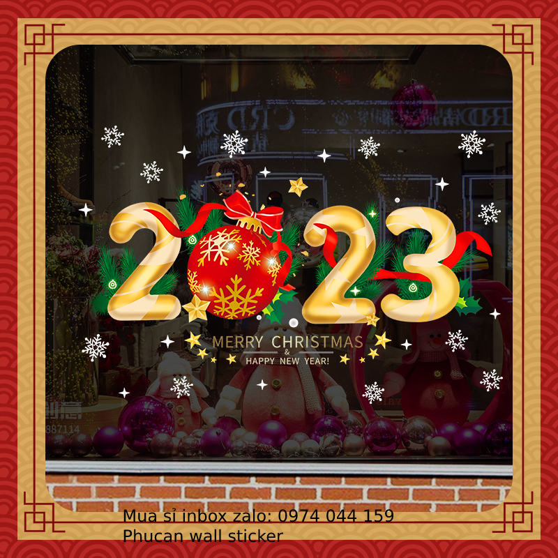 Decal dán tường, dán kính 2 mặt chữ số 2023 trang trí giáng sinh, noel, tết 2023 pa021