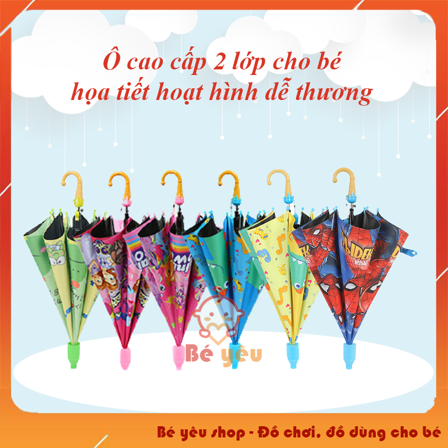Ô dù đi nắng che mưa họa tiết hoạt hình dễ thương cho bé gái và bé trai - Ô trẻ em 2 lớp cao cấp