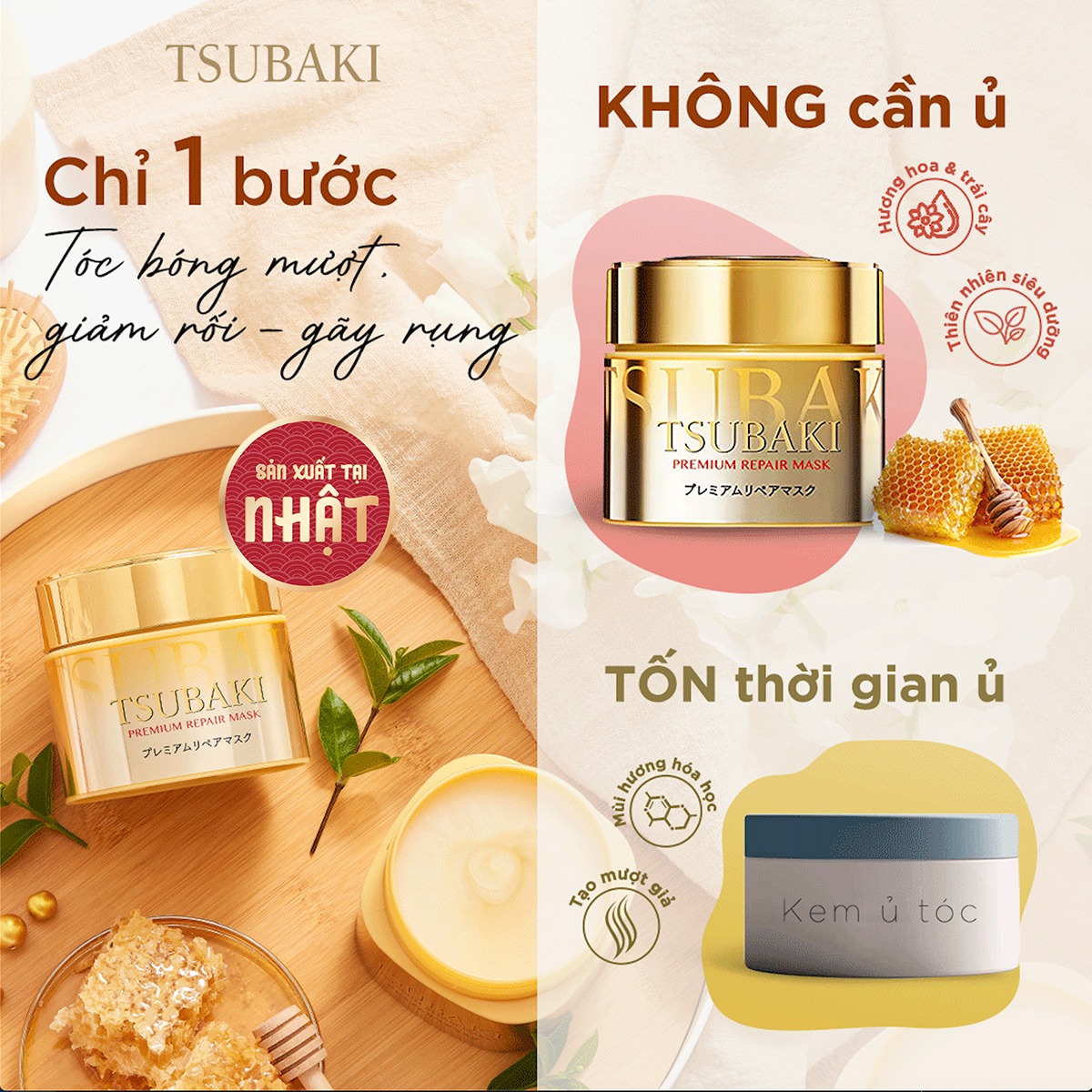 Mặt nạ tóc tsubaki cao cấp phục hồi hư tổn 180g premium repair mask