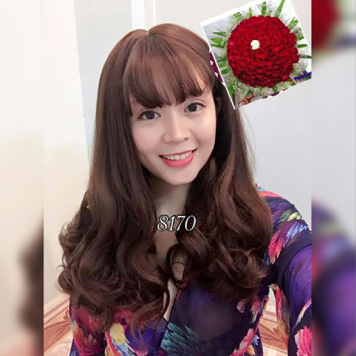 [ Tặng kèm lưới và lược ] tóc giả nữ nguyên đầu xoăn lững, tóc giả bộ cả đầu, tóc mái thưa hàn quốc, tóc giả xoăn ngắn
