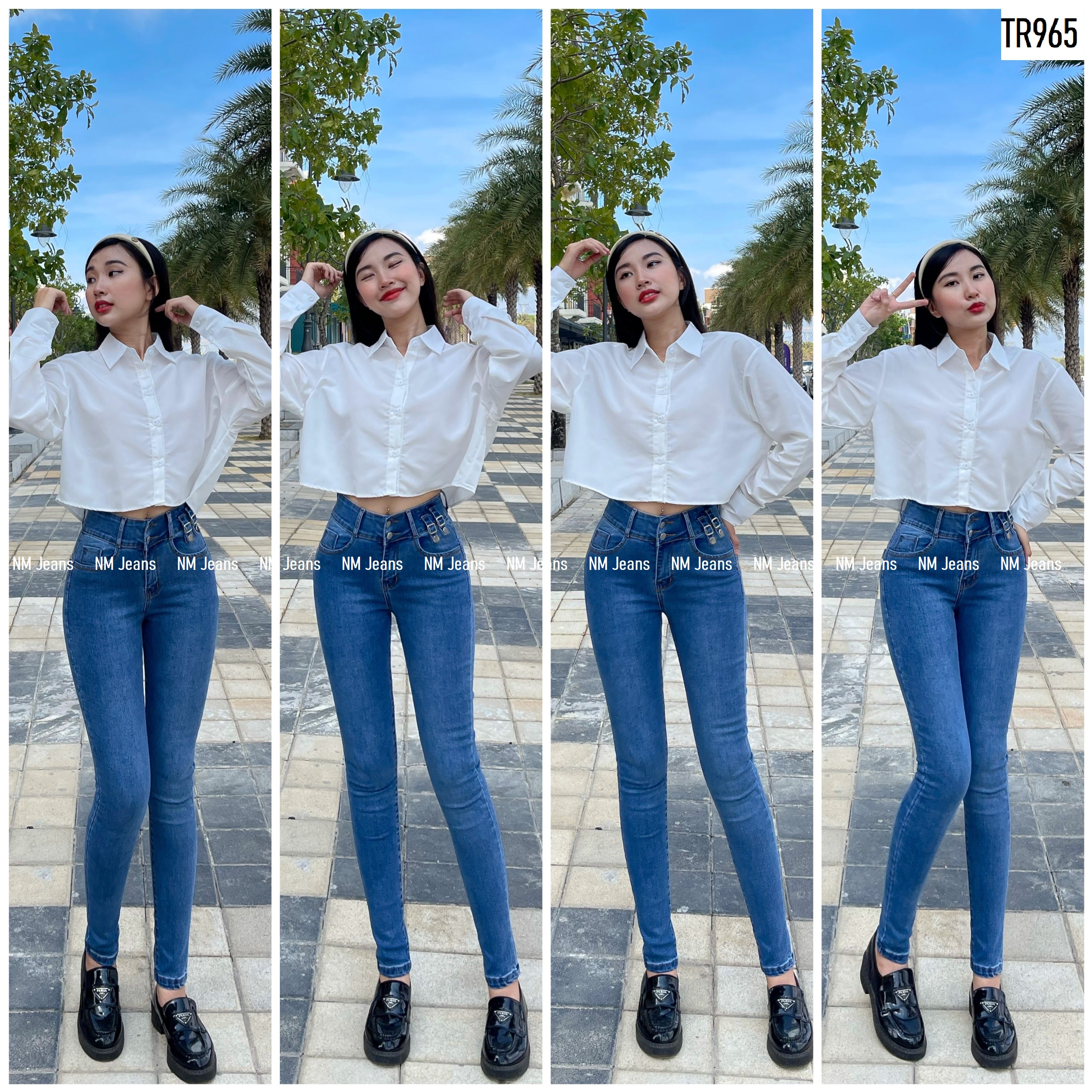 Quần jean nữ xám tro 2 đai lưng chất co giãn mềm mịn TR965