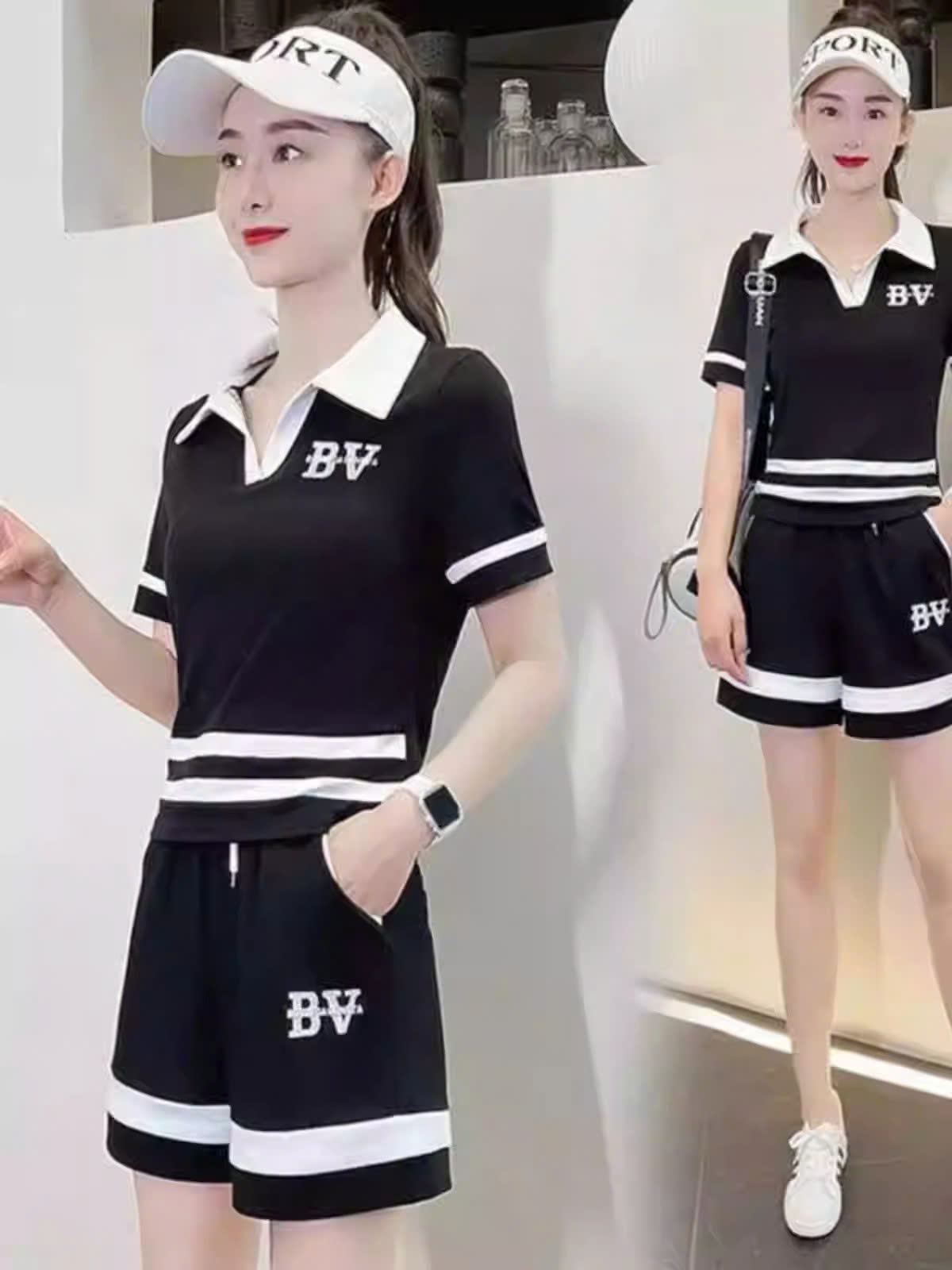 Set Đồ Thể Thao Nữ BV – Chất Mát, Co Giãn, Form Chuẩn – 2 Màu Đen/Trắng – Size S–XL