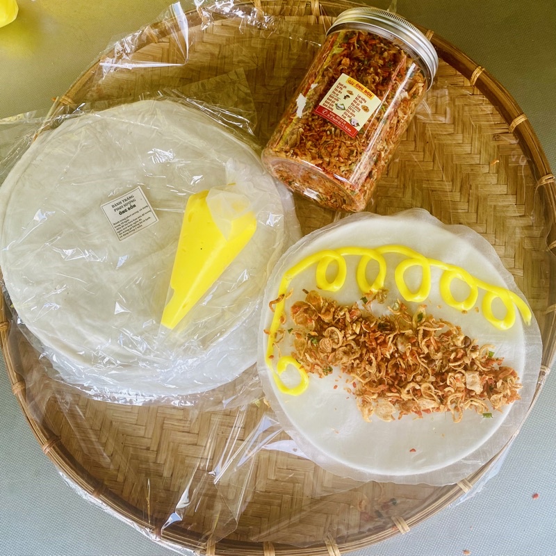 Combo bánh tráng phơi sương 500g - 250g muối tôm hành phi