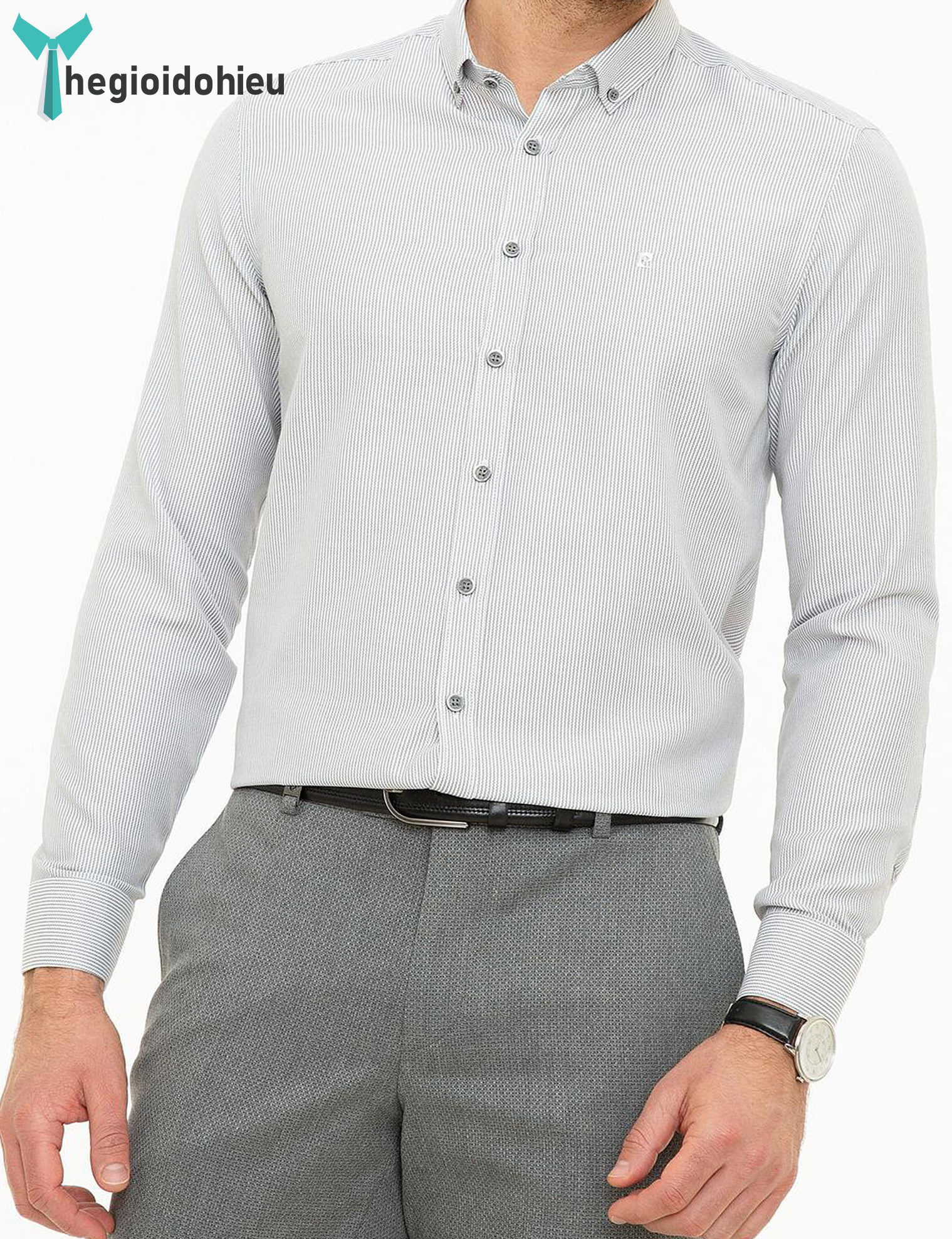 (Mẫu Mới 2024) Áo sơ mi nam dài tay Pierre Cardin PCLShirt106 (Trắng sọc xám nhạt) - Hàng nhập khẩu - Không túi